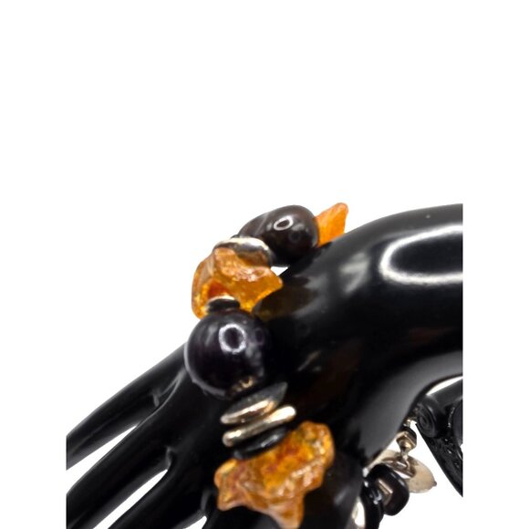 Vintage Sterling Silver Amber & Jet Bead Bracelet | SAKI Toggle Clasp | Artisan - Picture 2 of 7